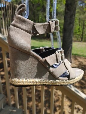 Balenciaga WAUYO Suede Strappy Wedge Espadrilles, Neutral 39